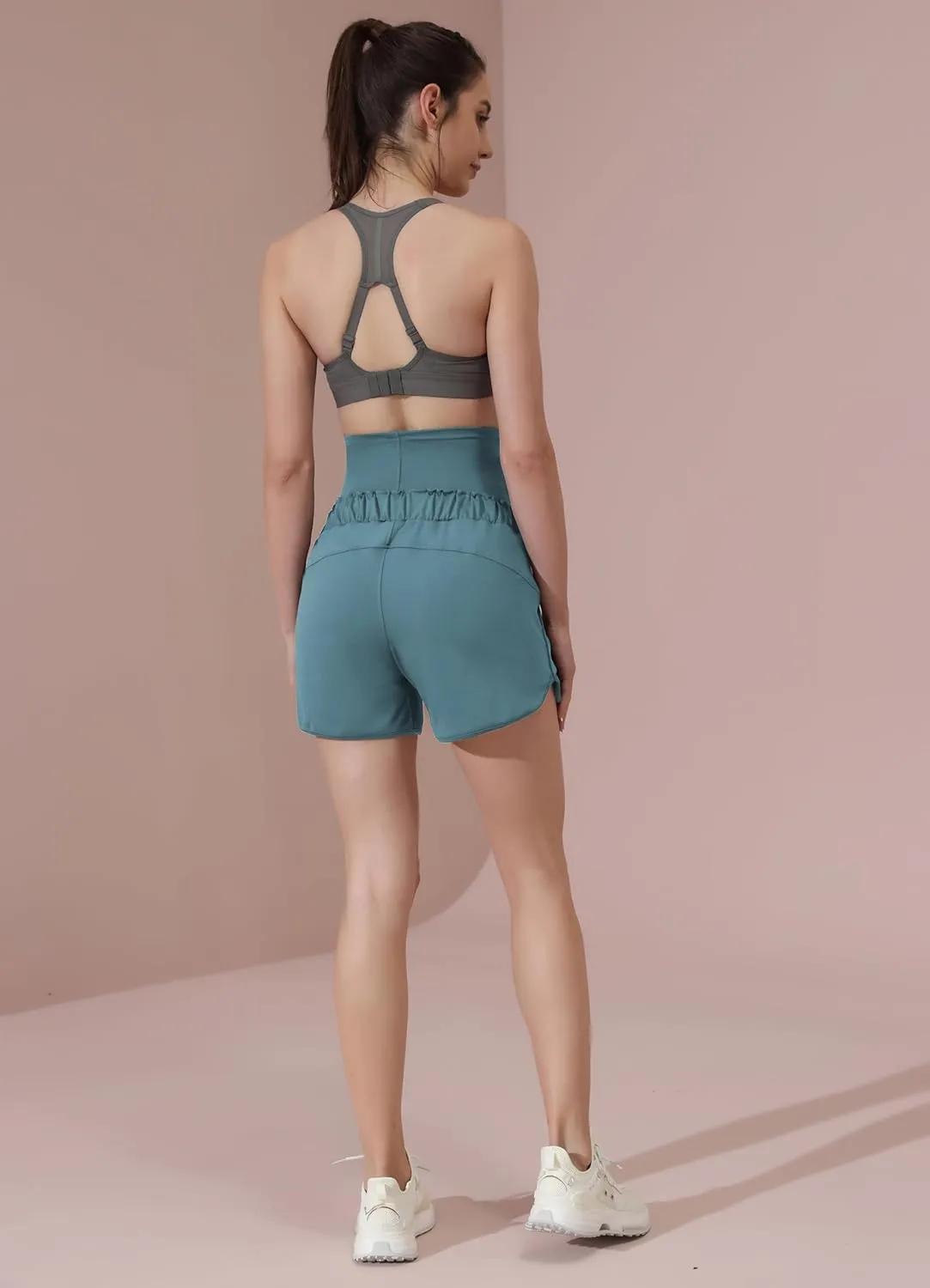 Maacie Maternity High Waist Shorts Drawstring Workout Shorts with Pockets