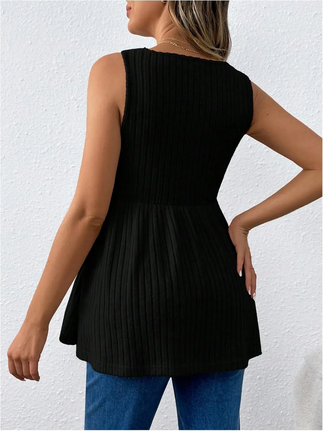 MakeMeChic Women's Maternity Tank Tops Summer Rib Knitted Flared Hem Sleeveless Buttoned Pregnancy Shirt Tops