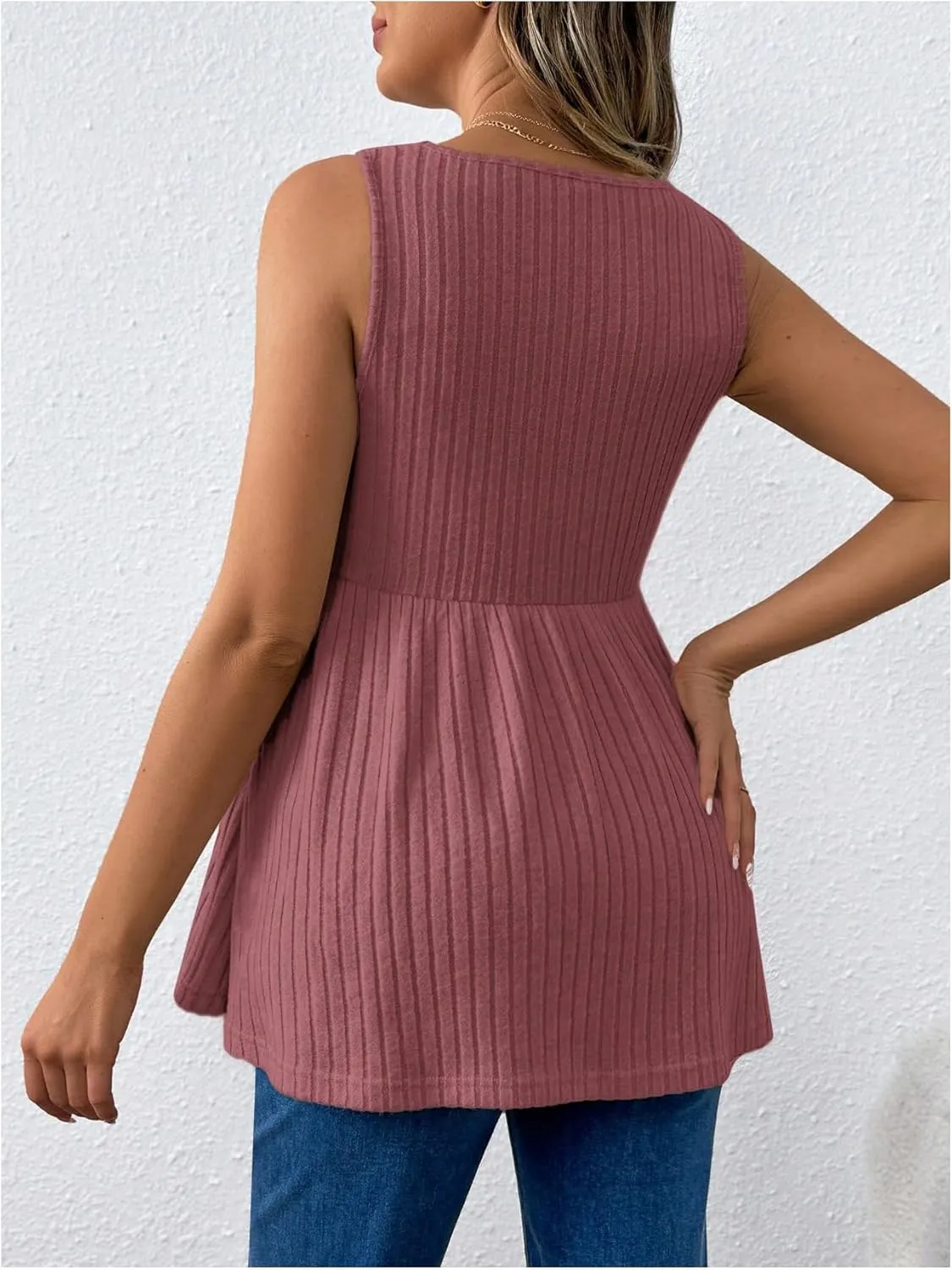 MakeMeChic Women's Maternity Tank Tops Summer Rib Knitted Flared Hem Sleeveless Buttoned Pregnancy Shirt Tops