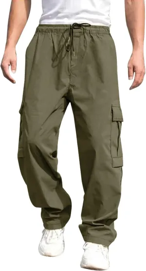Male Versatile All Season Cargo Pants Multi Pocket Hem Solid Color Plus Size Outdoor Trousers Sports Pants