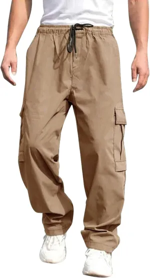 Male Versatile All Season Cargo Pants Multi Pocket Hem Solid Color Plus Size Outdoor Trousers Sports Pants