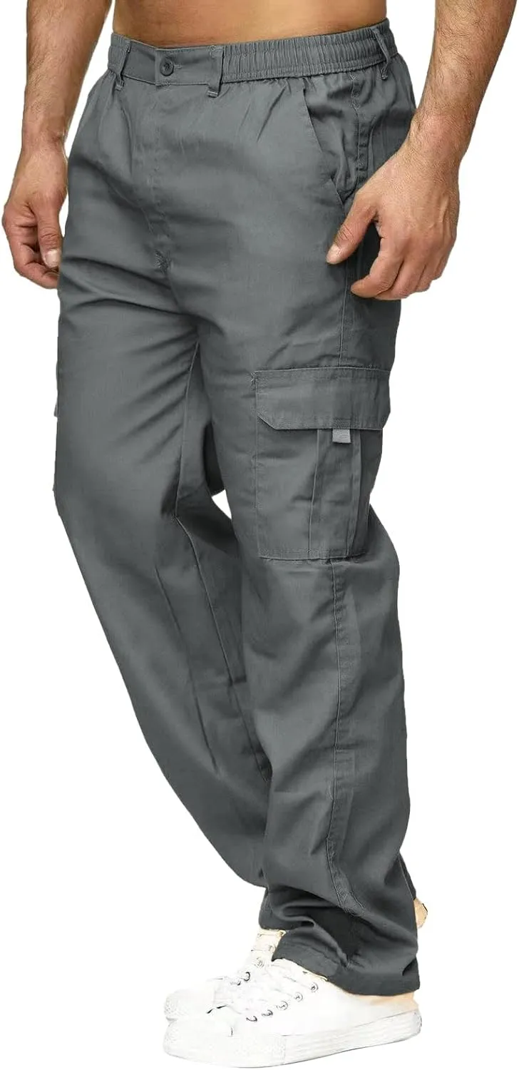 Male Versatile All Season Cargo Pants Multi Pocket Zip Button Hem Solid Color Plus Size Trousers for Men High