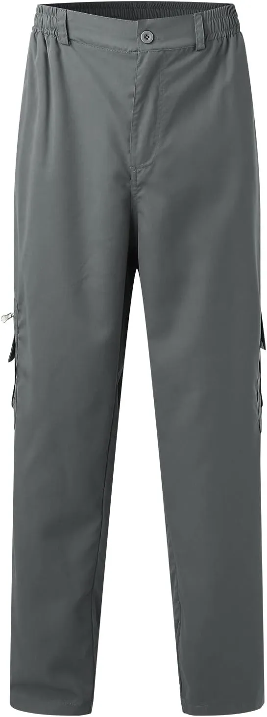 Male Versatile All Season Cargo Pants Multi Pocket Zip Button Hem Solid Color Plus Size Trousers for Men High
