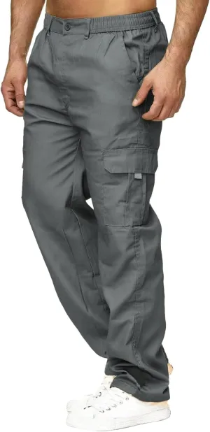 Male Versatile All Season Cargo Pants Multi Pocket Zip Button Hem Solid Color Plus Size Trousers for Men High