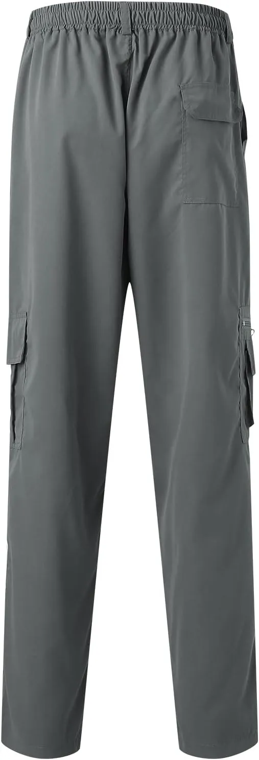 Male Versatile All Season Cargo Pants Multi Pocket Zip Button Hem Solid Color Plus Size Trousers for Men High