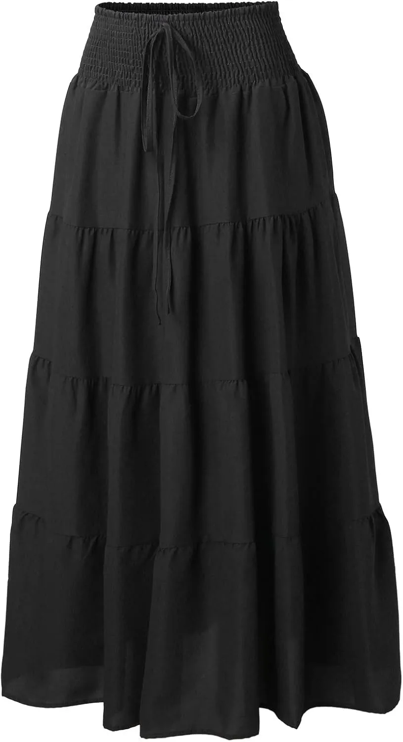 Maxi Skirts for Women Asymmetrical Hem Bohemian Flowy Dress Skirt with Elastic Waist and Lightweight Chiffon Fabric