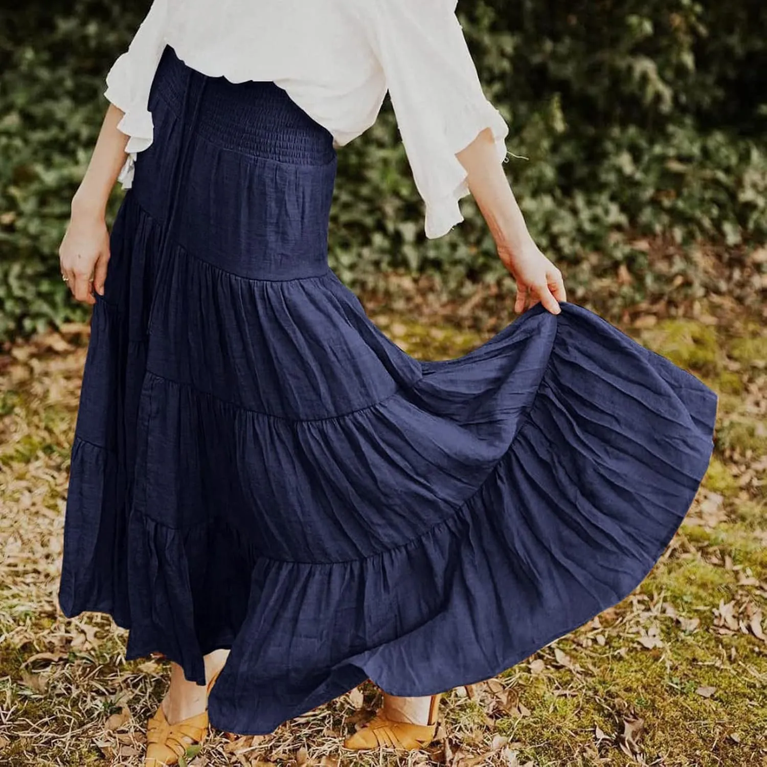 Maxi Skirts for Women Asymmetrical Hem Bohemian Flowy Dress Skirt with Elastic Waist and Lightweight Chiffon Fabric