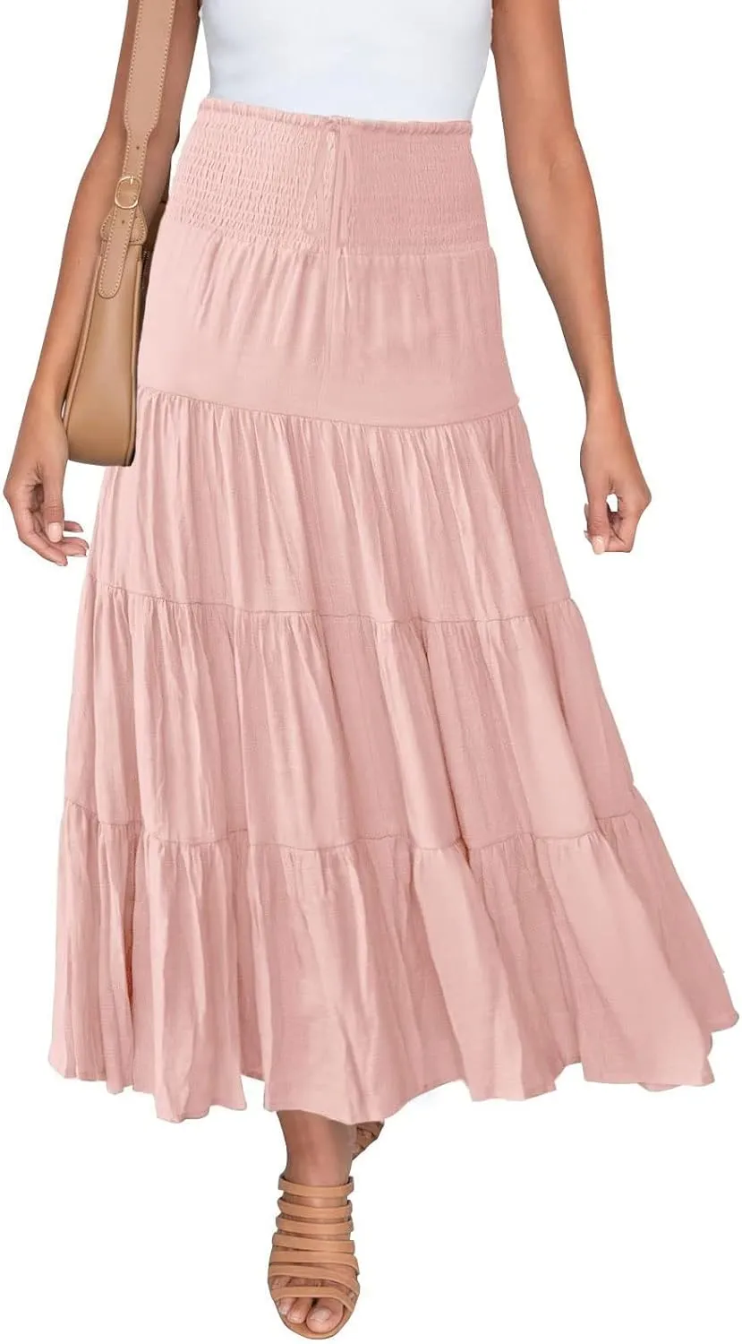 Maxi Skirts for Women Asymmetrical Hem Bohemian Flowy Dress Skirt with Elastic Waist and Lightweight Chiffon Fabric