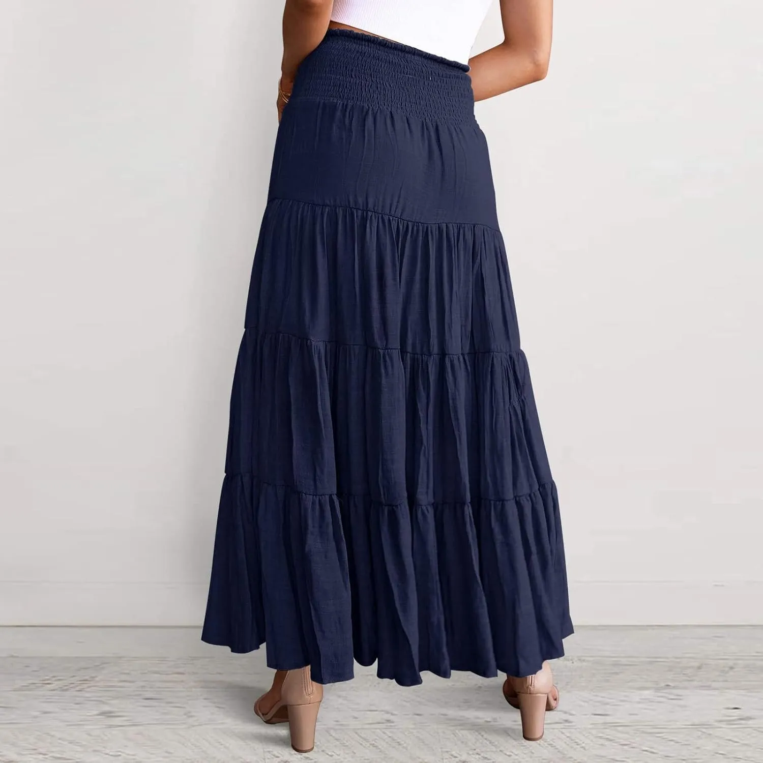 Maxi Skirts for Women Asymmetrical Hem Bohemian Flowy Dress Skirt with Elastic Waist and Lightweight Chiffon Fabric