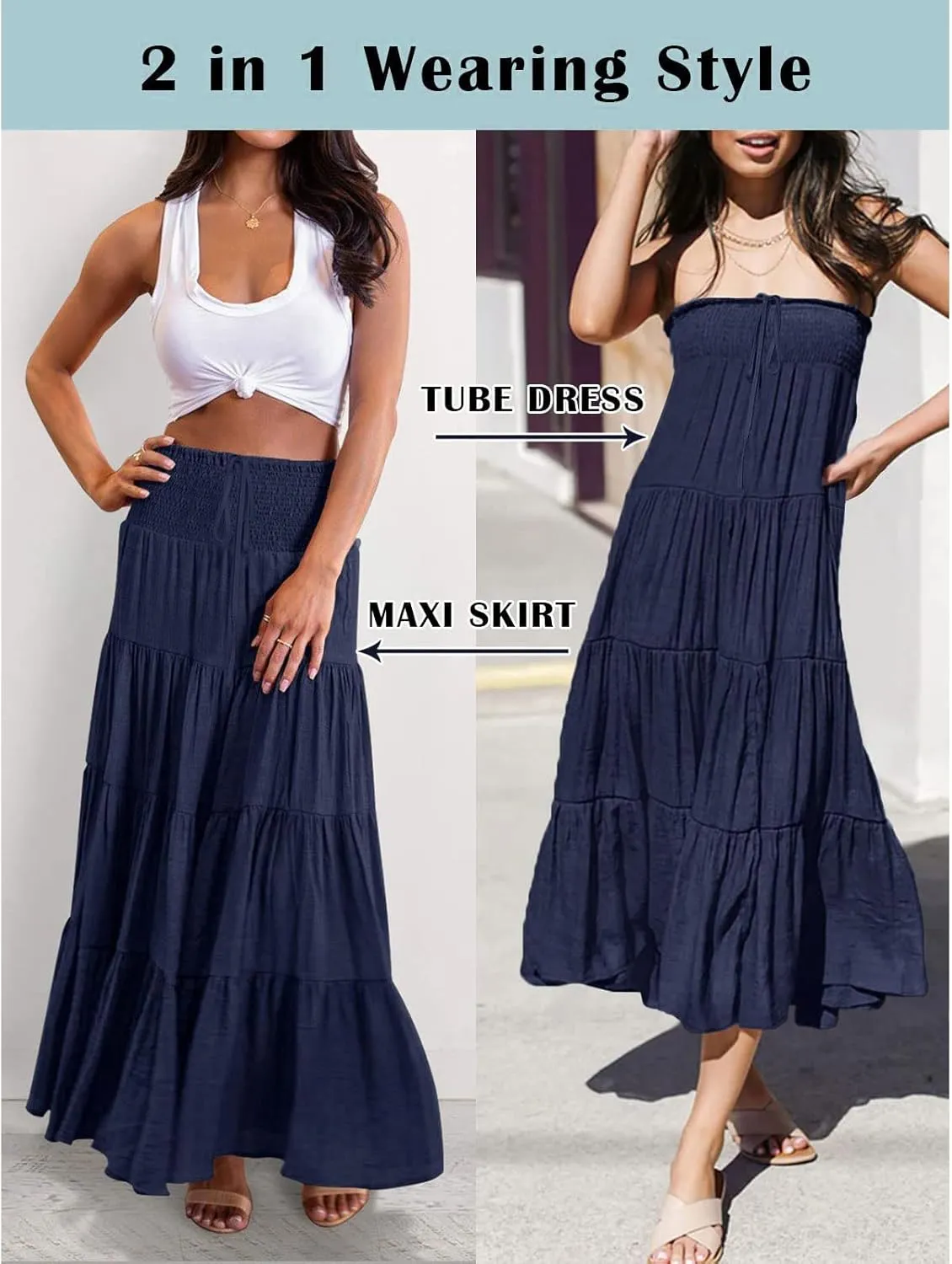 Maxi Skirts for Women Asymmetrical Hem Bohemian Flowy Dress Skirt with Elastic Waist and Lightweight Chiffon Fabric