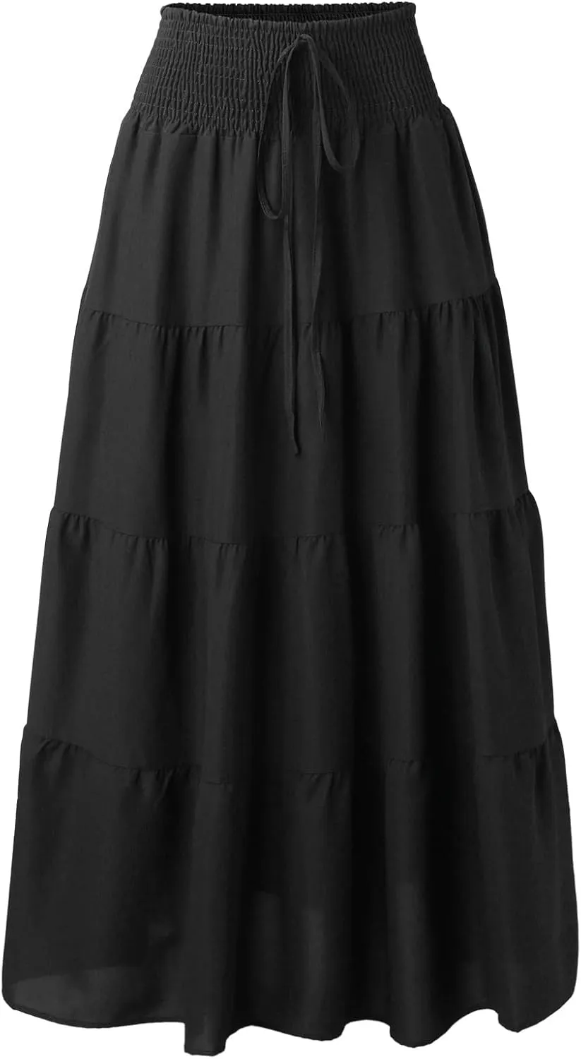 Maxi Skirts for Women Asymmetrical Hem Bohemian Flowy Dress Skirt with Elastic Waist and Lightweight Chiffon Fabric