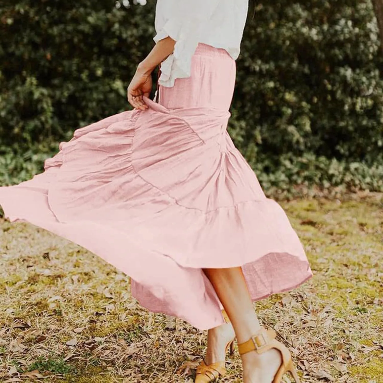 Maxi Skirts for Women Asymmetrical Hem Bohemian Flowy Dress Skirt with Elastic Waist and Lightweight Chiffon Fabric