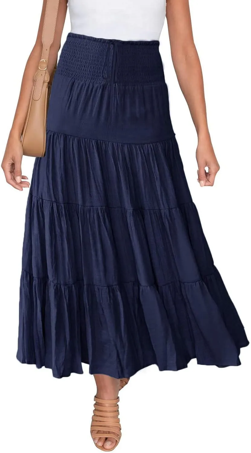 Maxi Skirts for Women Asymmetrical Hem Bohemian Flowy Dress Skirt with Elastic Waist and Lightweight Chiffon Fabric