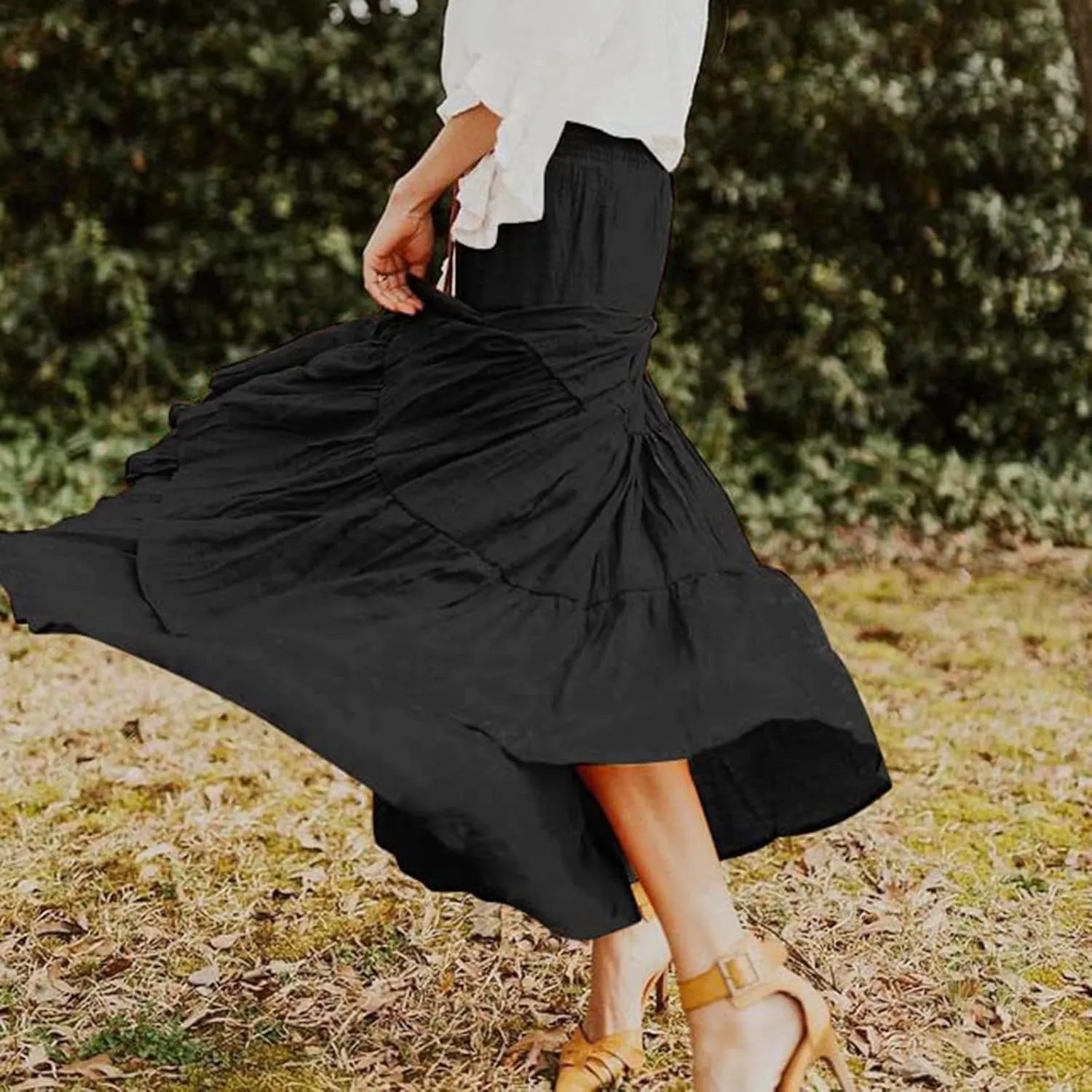 Maxi Skirts for Women Asymmetrical Hem Bohemian Flowy Dress Skirt with Elastic Waist and Lightweight Chiffon Fabric
