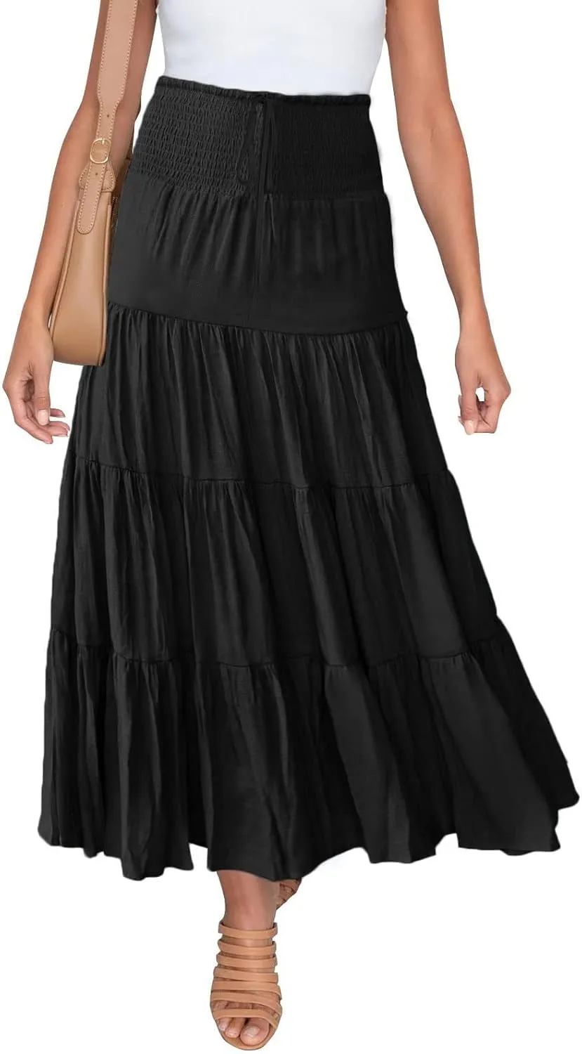 Maxi Skirts for Women Asymmetrical Hem Bohemian Flowy Dress Skirt with Elastic Waist and Lightweight Chiffon Fabric