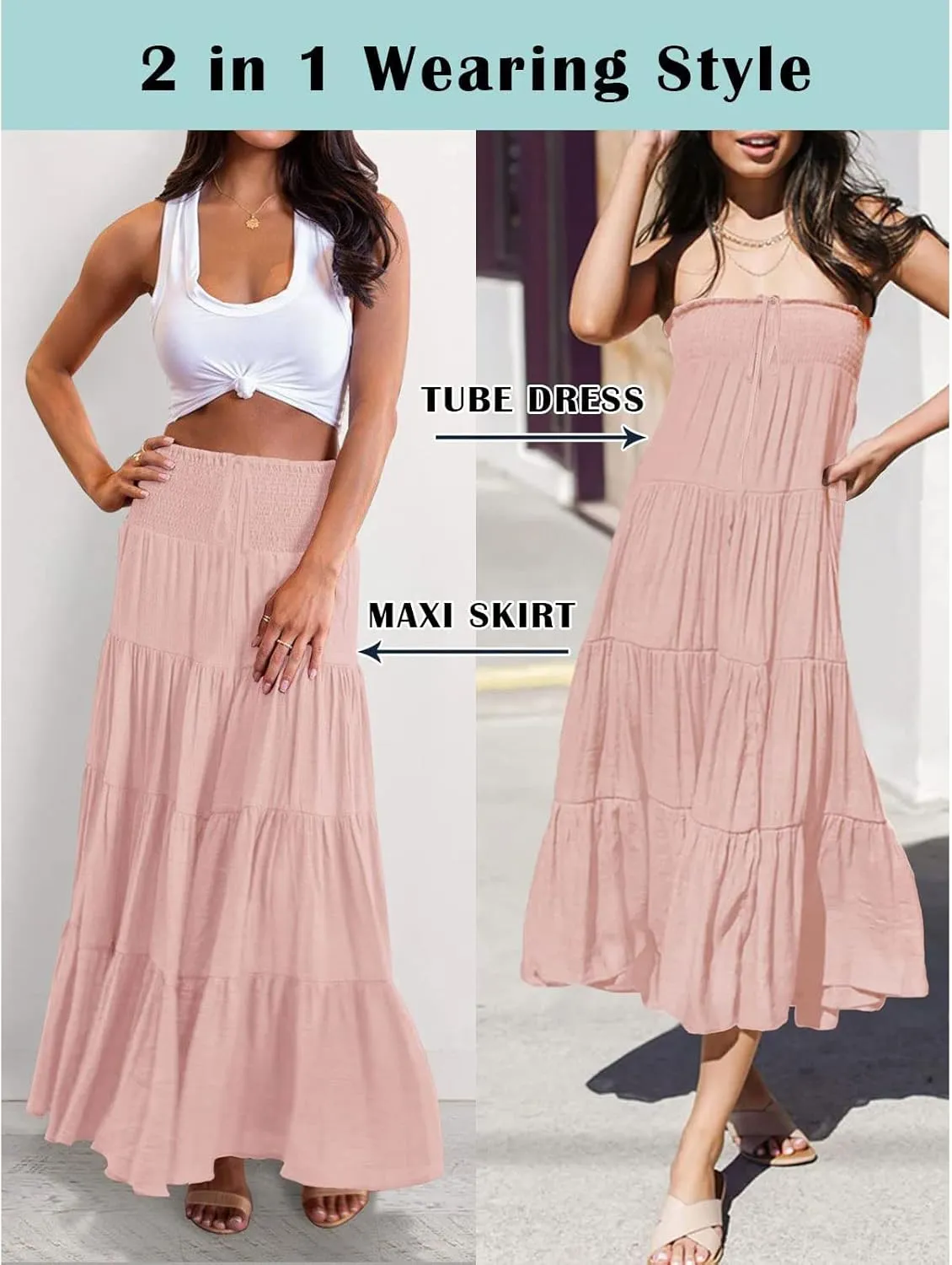 Maxi Skirts for Women Asymmetrical Hem Bohemian Flowy Dress Skirt with Elastic Waist and Lightweight Chiffon Fabric