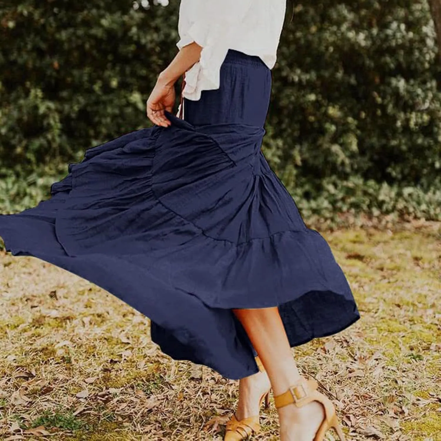 Maxi Skirts for Women Asymmetrical Hem Bohemian Flowy Dress Skirt with Elastic Waist and Lightweight Chiffon Fabric