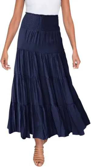 Maxi Skirts for Women Asymmetrical Hem Bohemian Flowy Dress Skirt with Elastic Waist and Lightweight Chiffon Fabric