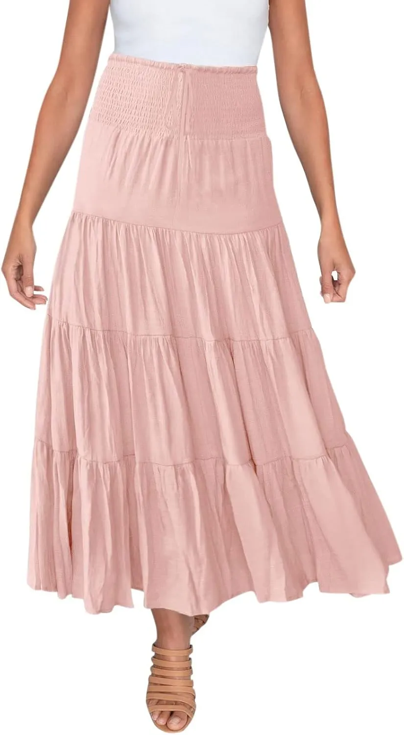 Maxi Skirts for Women Asymmetrical Hem Bohemian Flowy Dress Skirt with Elastic Waist and Lightweight Chiffon Fabric