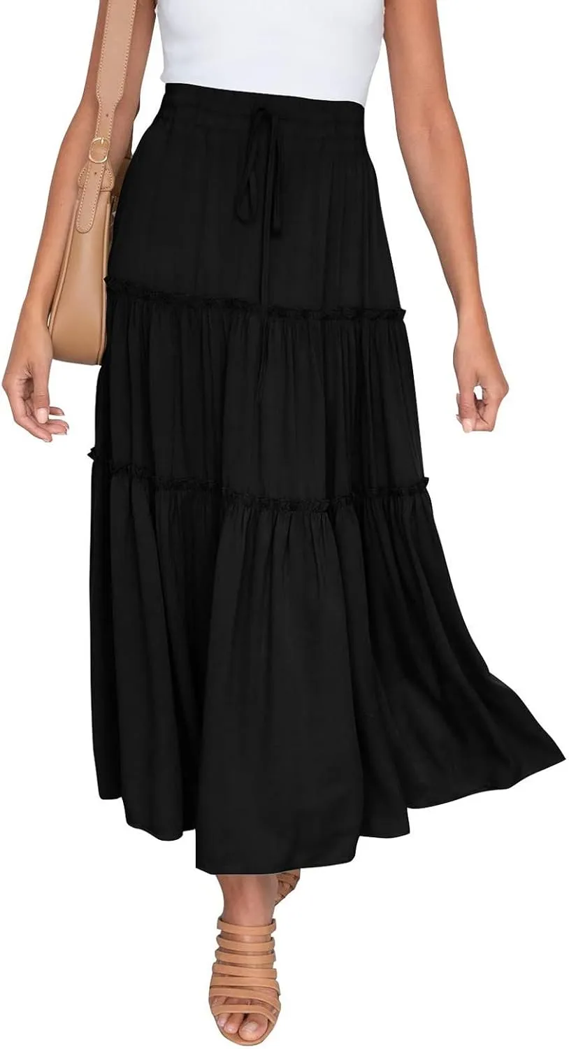 Maxi Skirts for Women Asymmetrical Hem Bohemian Flowy Dress Skirt with Elastic Waist and Lightweight Chiffon Fabric