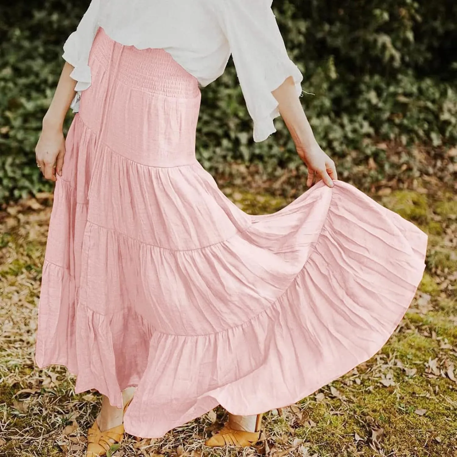Maxi Skirts for Women Asymmetrical Hem Bohemian Flowy Dress Skirt with Elastic Waist and Lightweight Chiffon Fabric