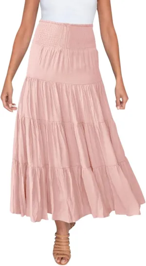 Maxi Skirts for Women Asymmetrical Hem Bohemian Flowy Dress Skirt with Elastic Waist and Lightweight Chiffon Fabric