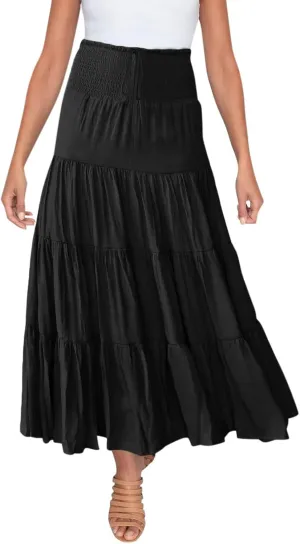 Maxi Skirts for Women Asymmetrical Hem Bohemian Flowy Dress Skirt with Elastic Waist and Lightweight Chiffon Fabric