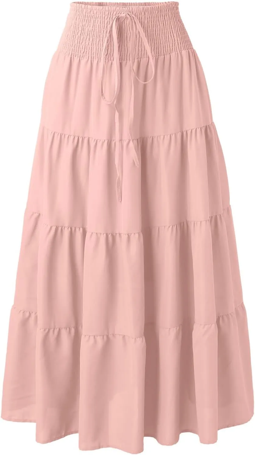 Maxi Skirts for Women Asymmetrical Hem Bohemian Flowy Dress Skirt with Elastic Waist and Lightweight Chiffon Fabric