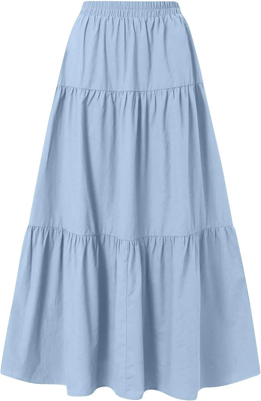 Maxi Skirts for Women Summer 3-Layer Tiered Elastic High Waisted Beach Skirt Smocked A Line Skirts Flowy Long Skirt