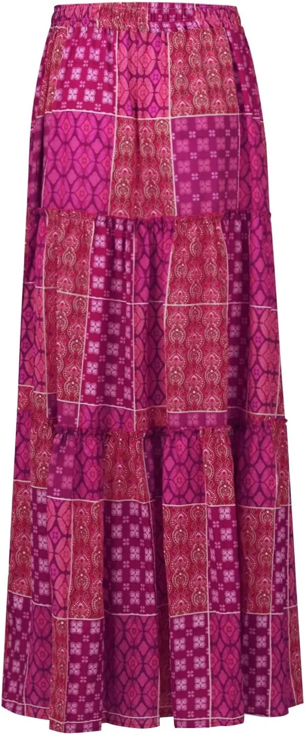 Maxi Skirts for Women Trendy Summer Tiered Elastic High Waisted Skirt A Line Flowy Long Skirts Beach Vacation Clothes