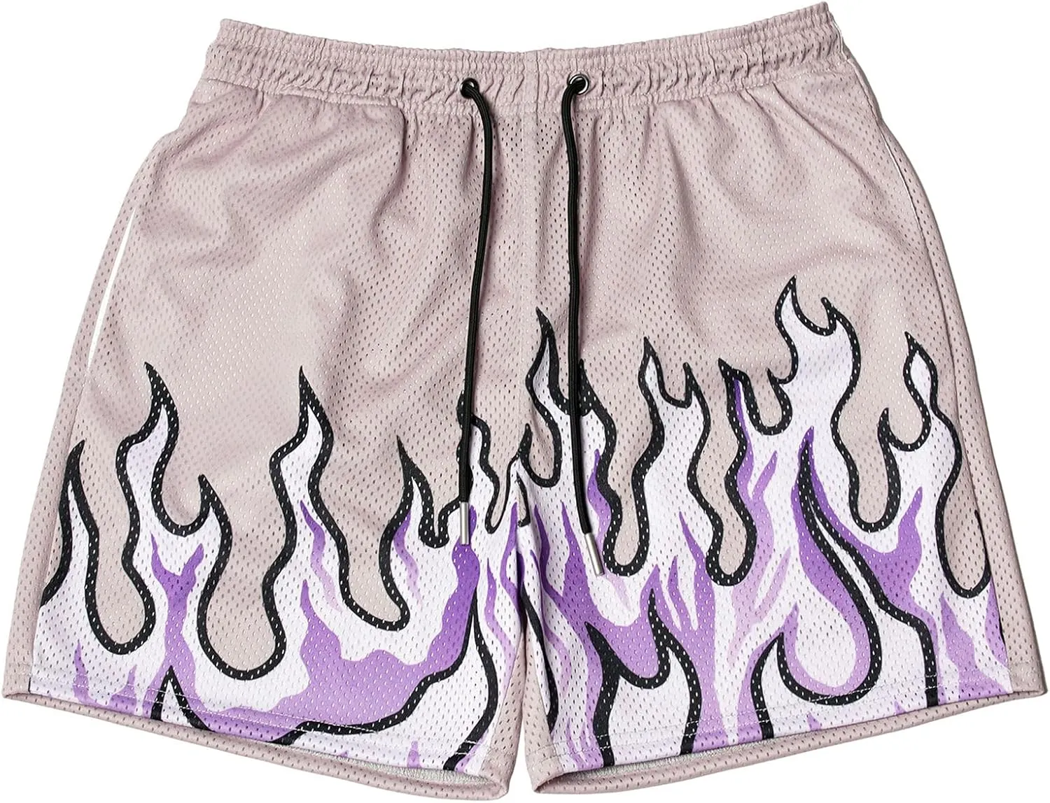 MECH-ENG Mens Graphic Shorts Flame Workout Running Drawstring Shorts Retro Mesh Boxing Basketball Shorts