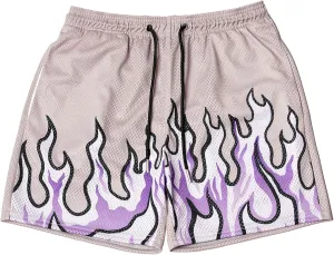 MECH-ENG Mens Graphic Shorts Flame Workout Running Drawstring Shorts Retro Mesh Boxing Basketball Shorts