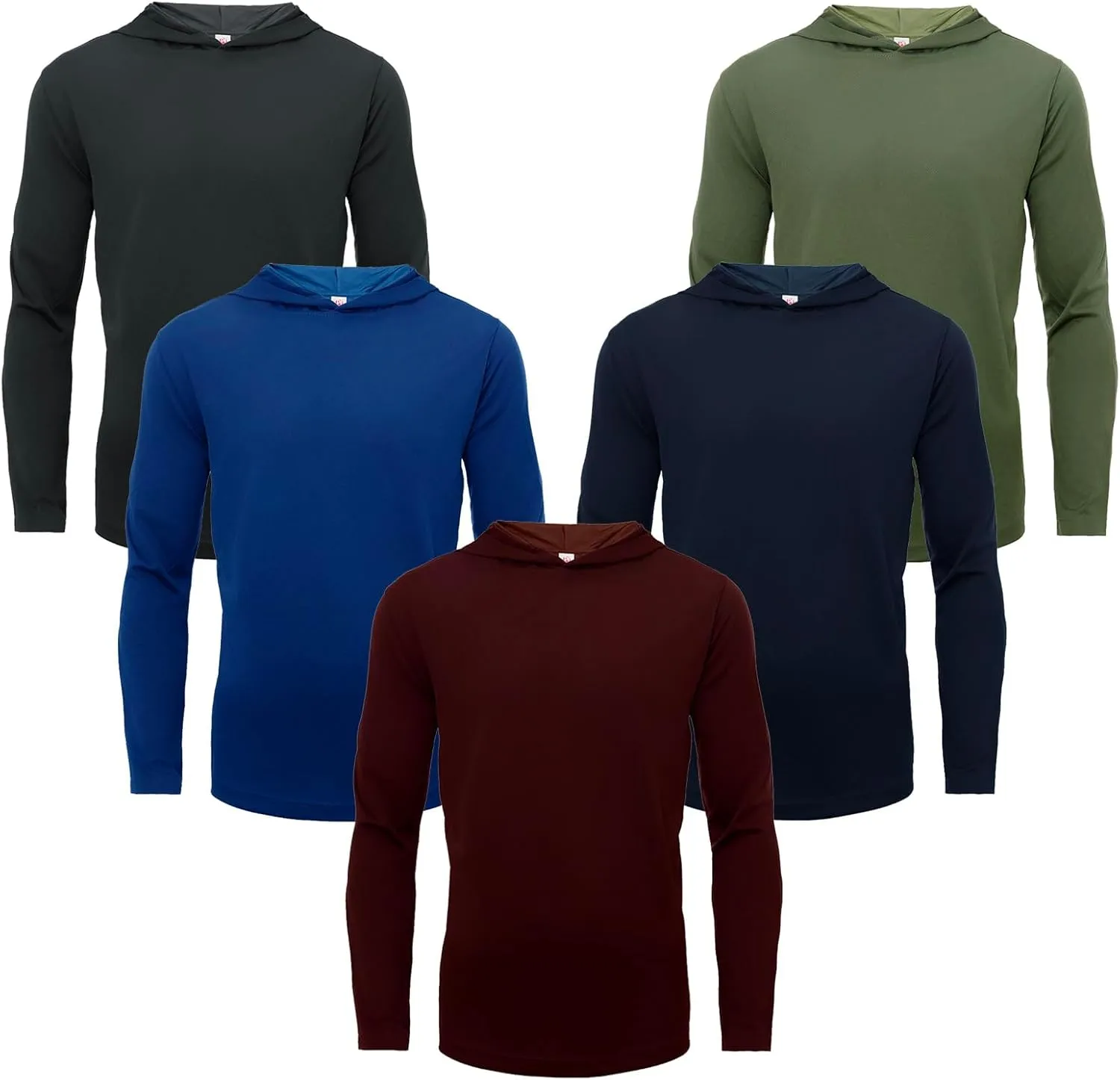 Men Hooded Long Sleeve T Shirts Pack Quick Dry Odor Protection Running Activewear Workout Performance Tee Shirts