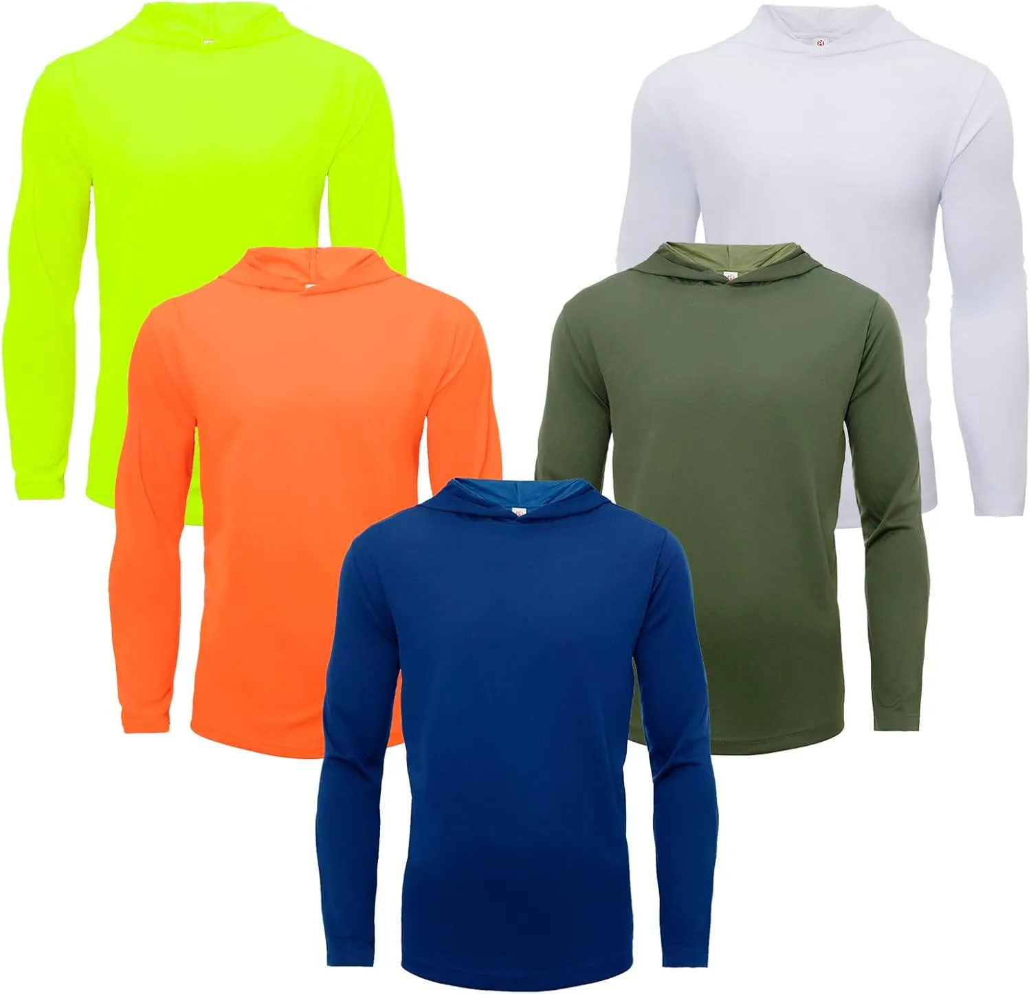 Men Hooded Long Sleeve T Shirts Pack Quick Dry Odor Protection Running Activewear Workout Performance Tee Shirts