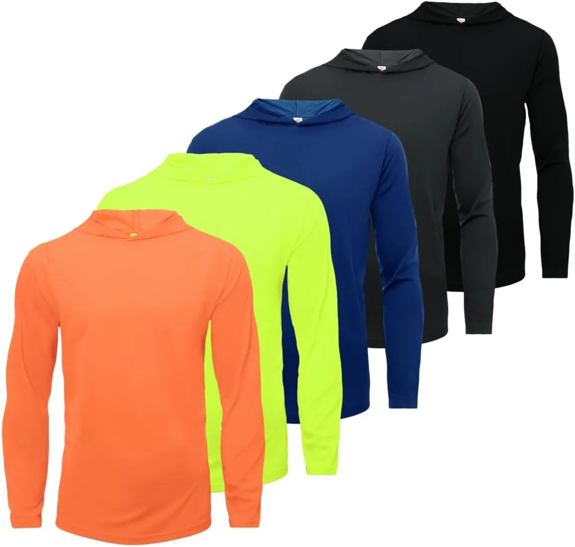 Men Hooded Long Sleeve T Shirts Pack Quick Dry Odor Protection Running Activewear Workout Performance Tee Shirts