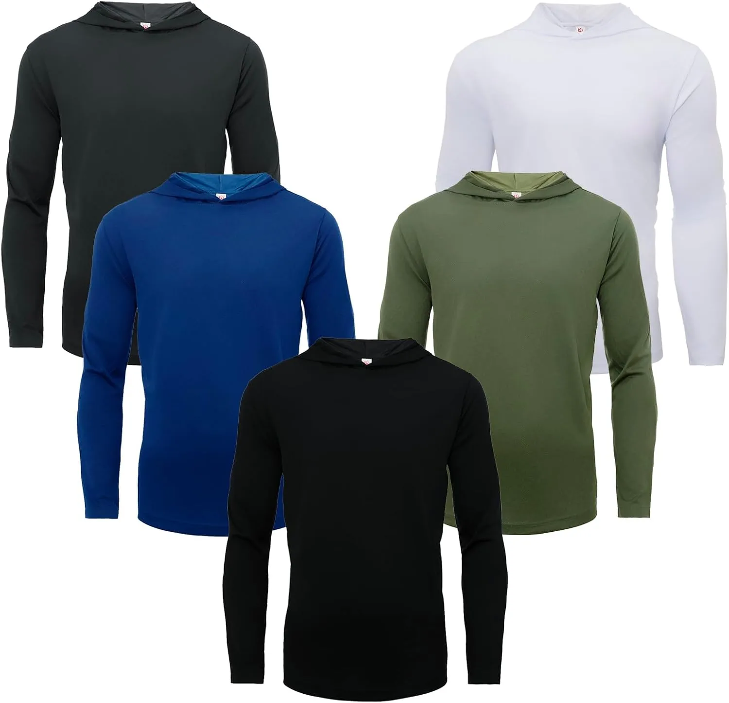 Men Hooded Long Sleeve T Shirts Pack Quick Dry Odor Protection Running Activewear Workout Performance Tee Shirts