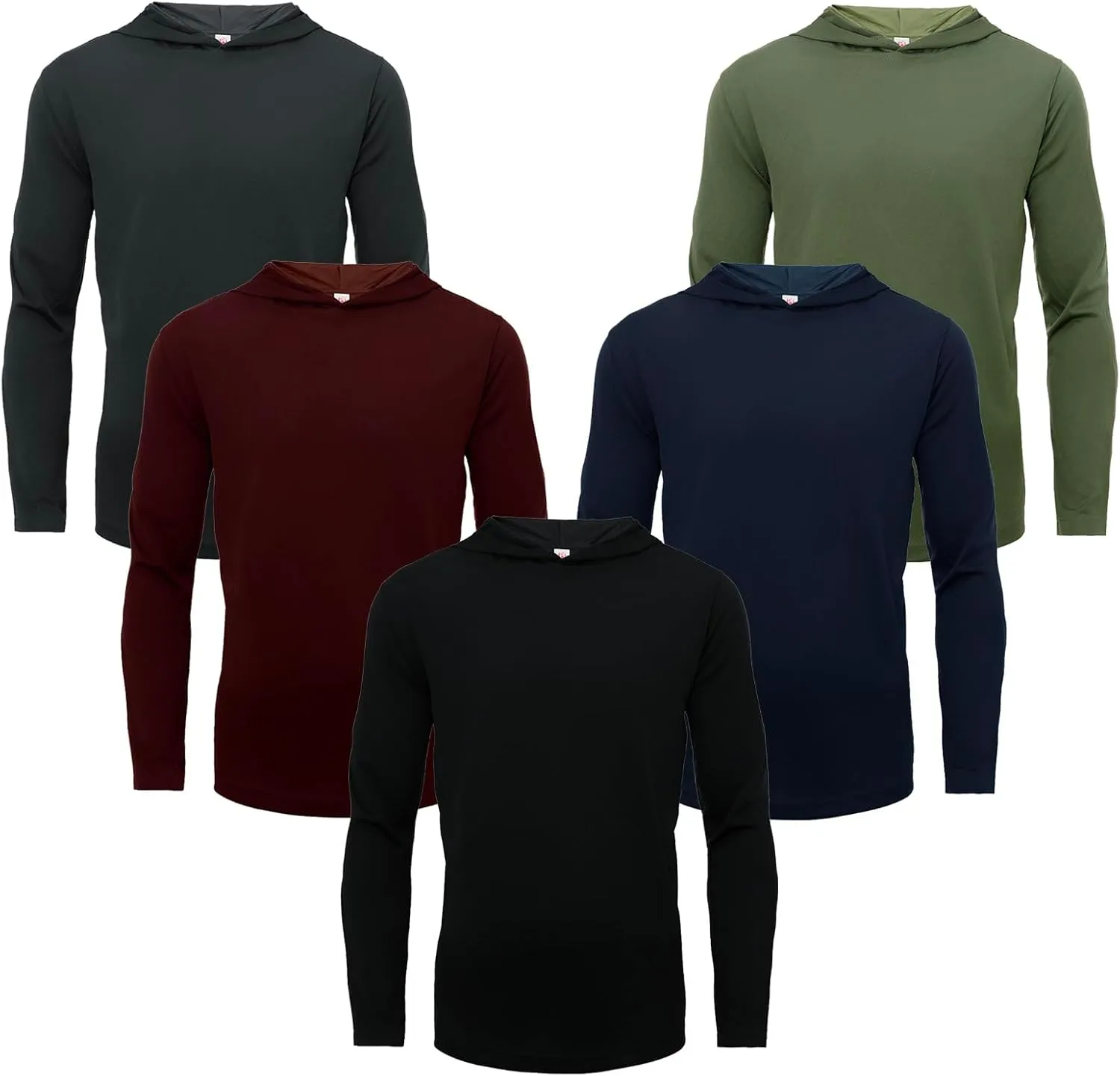 Men Hooded Long Sleeve T Shirts Pack Quick Dry Odor Protection Running Activewear Workout Performance Tee Shirts