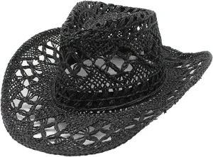 Men Women Summer Western Cowboy Hat Hollowed Out Woven Roll Up Wide Brim Hats Packable UPF 50  Crochet Travel Caps Jazz Cap