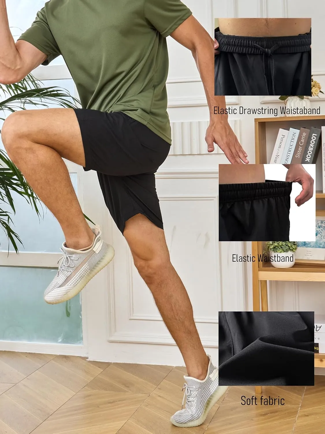 Men's Athletic Shorts Secure Pockets Gym Running Basketball Workout Elastic Waistband Quick Dry Activewear