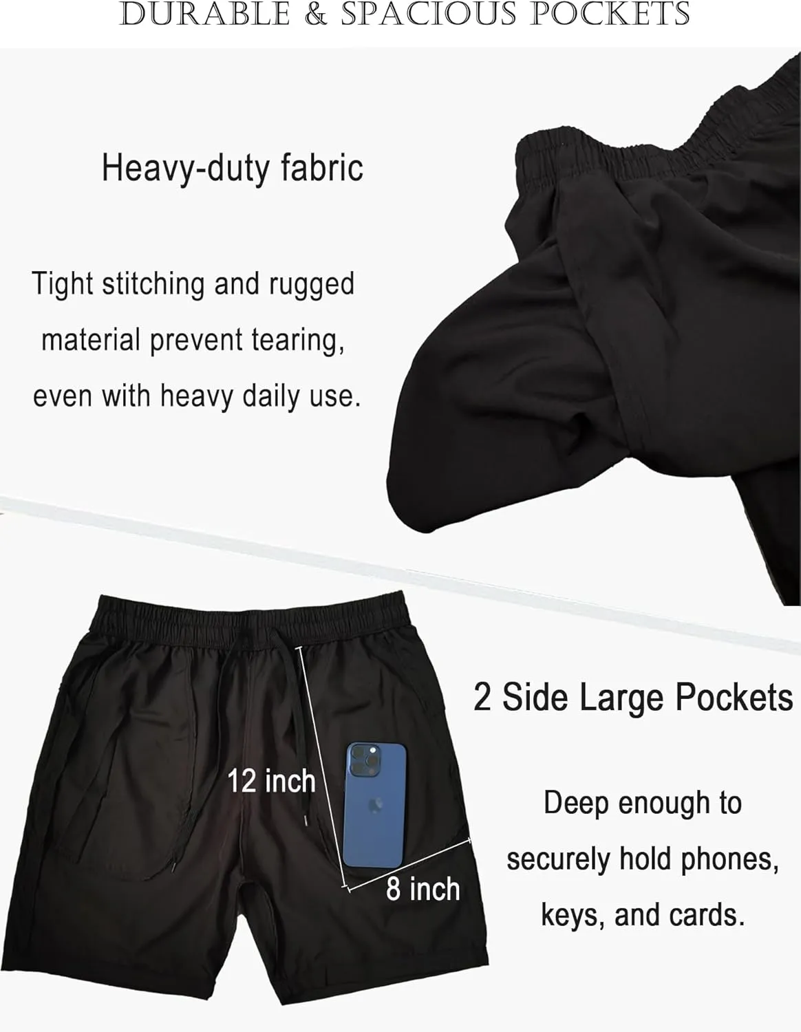 Men's Athletic Shorts Secure Pockets Gym Running Basketball Workout Elastic Waistband Quick Dry Activewear
