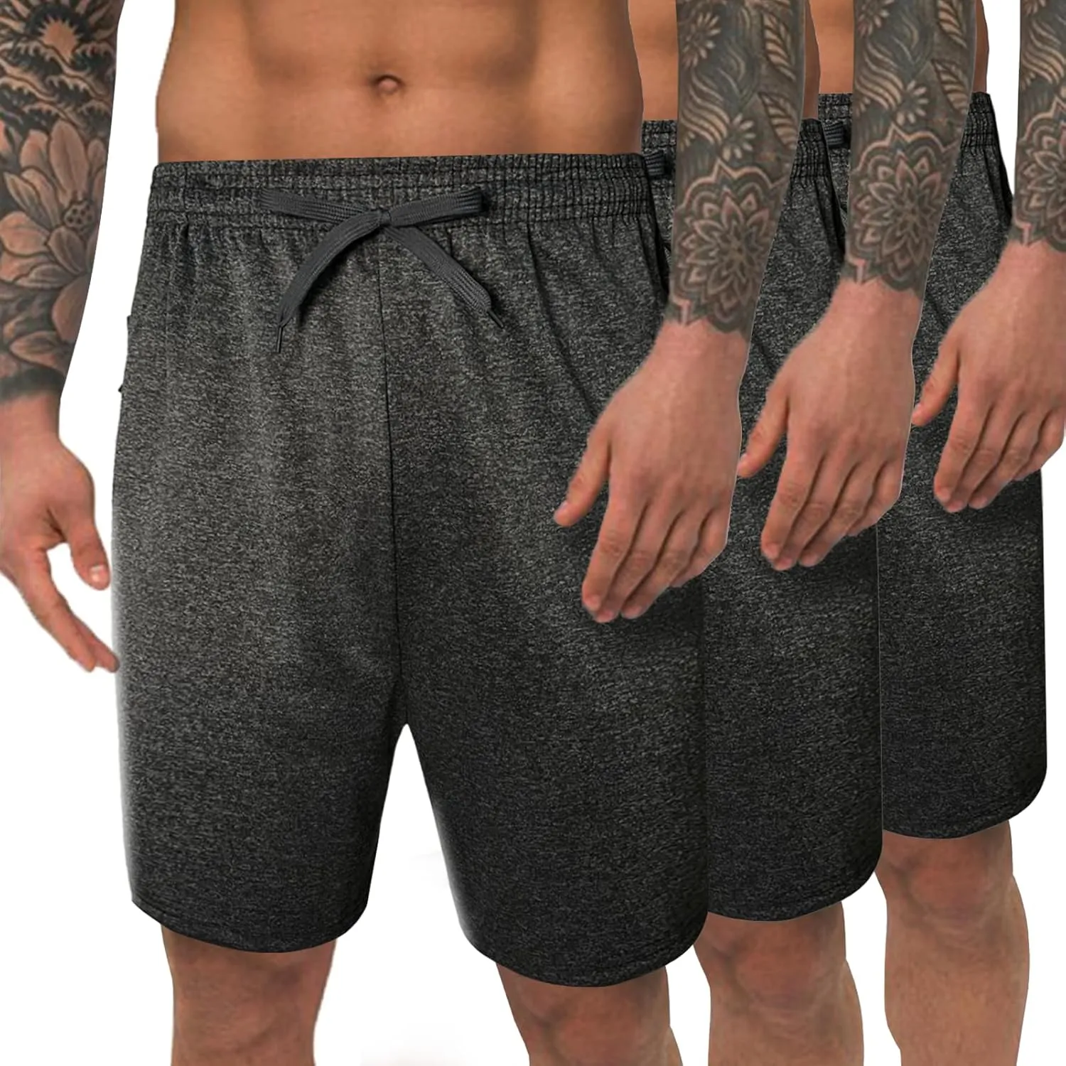 Men's Athletic Workout Gym Shorts Quick Dry Loose Fit Active Shorts with Zipper Pockets