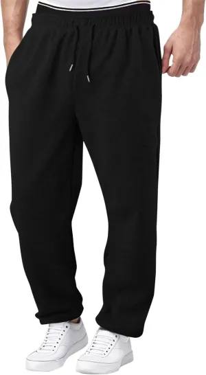 Men's Baggy Fleece Sweatpants Casual Drawstring Tapered Joggers Athletic Sweat Pants Workout Running with Pockets
