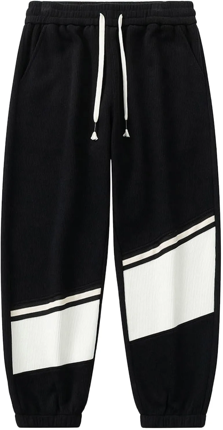Men's Baggy Sweatpants Color Block Drawstring Sweatpants Casual Loose Lounge Sweat Pants Cargo Joggers with Pockets