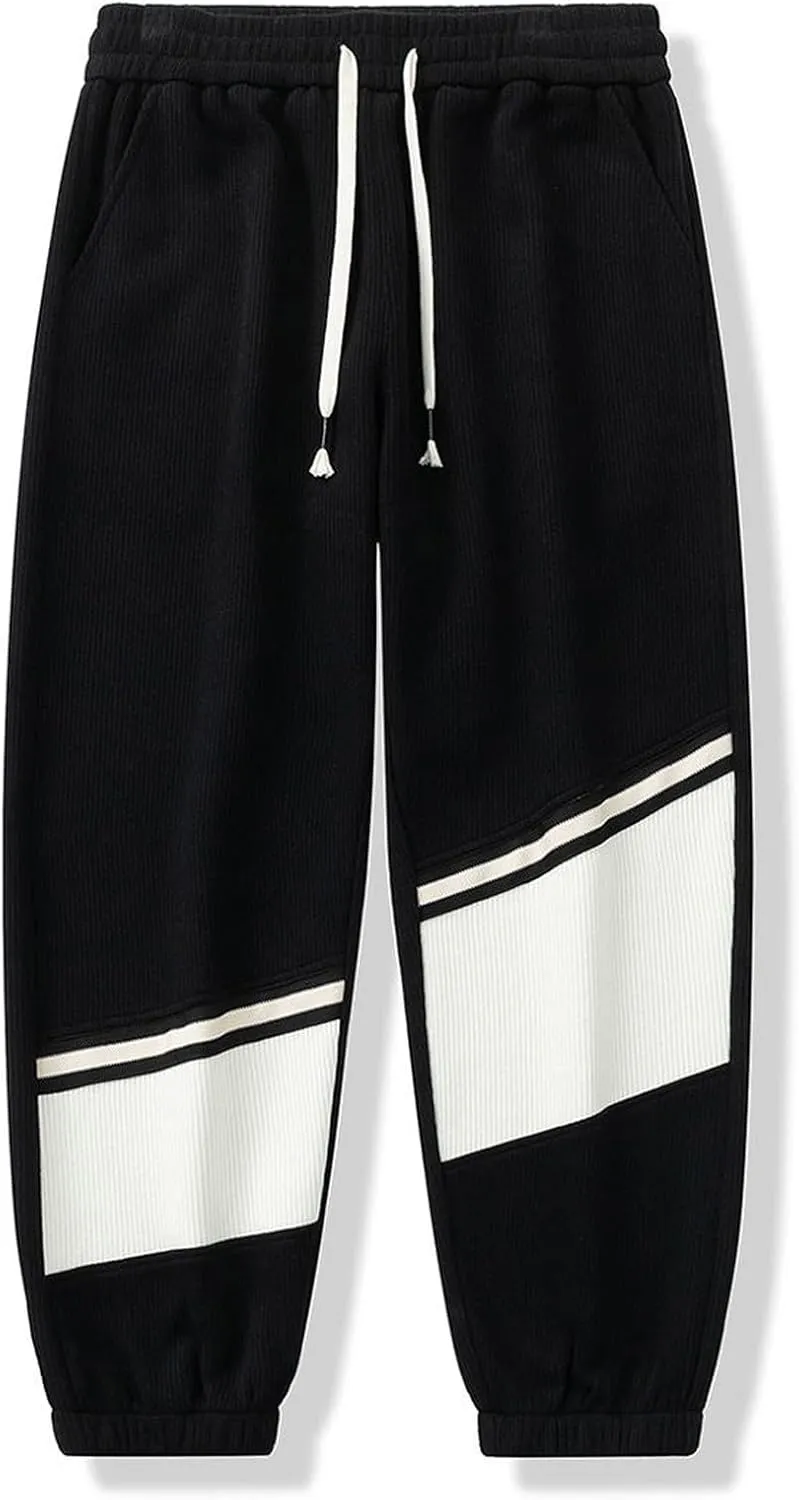 Men's Baggy Sweatpants Color Block Drawstring Sweatpants Casual Loose Lounge Sweat Pants Cargo Joggers with Pockets