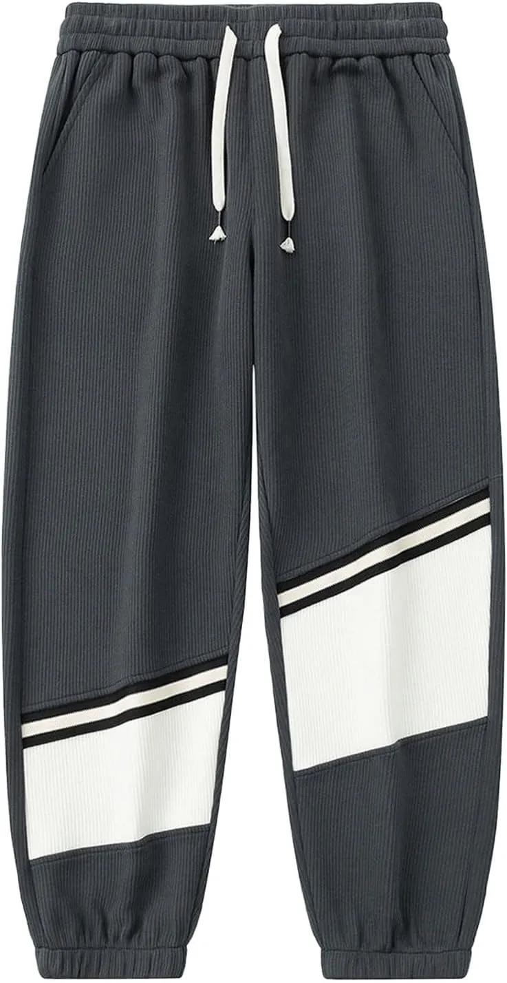 Men's Baggy Sweatpants Color Block Drawstring Sweatpants Casual Loose Lounge Sweat Pants Cargo Joggers with Pockets