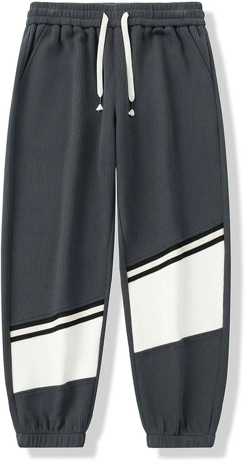 Men's Baggy Sweatpants Color Block Drawstring Sweatpants Casual Loose Lounge Sweat Pants Cargo Joggers with Pockets