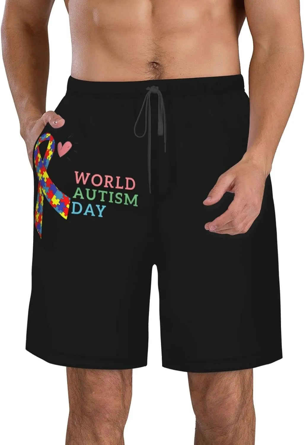 Men's Beach Shorts Drawstring Quick Dry Running Shorts Comfortable Loose Gym Shorts Swimsuit Pants with Pockets