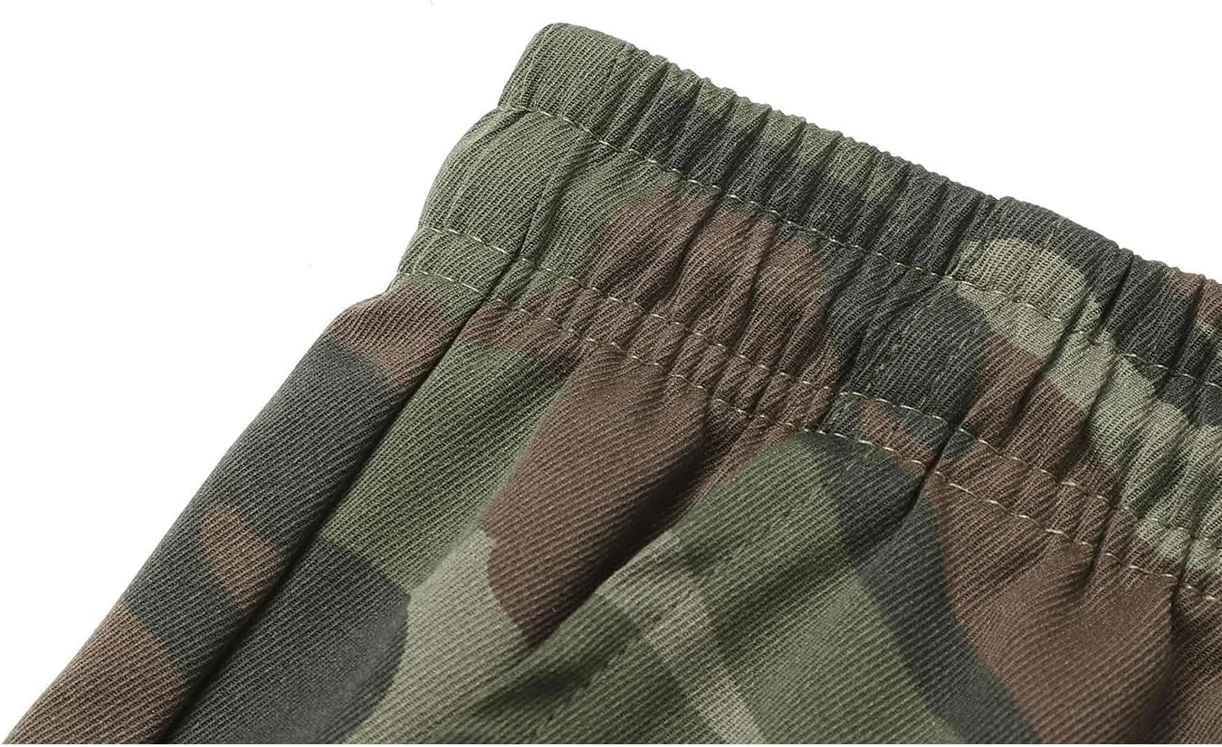 Men's Camo Cargo Pants Military Combat Hiking Sweatpants Outdoor Loose Fit Drawstring Pants for Travel Running Golf