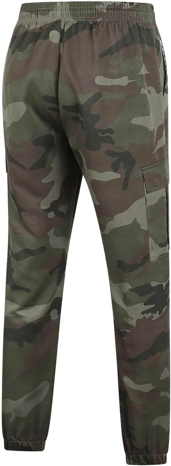 Men's Camo Cargo Pants Military Combat Hiking Sweatpants Outdoor Loose Fit Drawstring Pants for Travel Running Golf