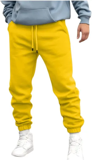 Mens Cargo Pants Casual Drawstring Hiking Pants Joggers Athletic Workout Pants Loose Straight Sweatpants with Pockets